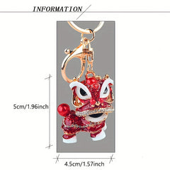 Chinese Style Small Lion Rhinestone Key Chain Pendant