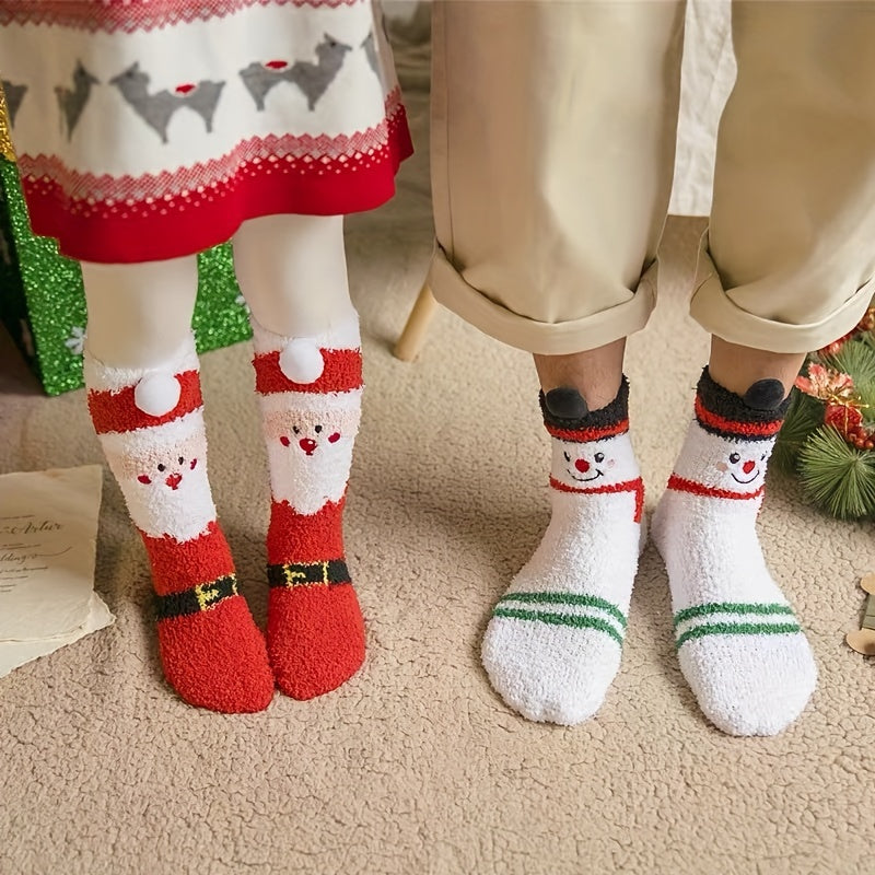 3 Pairs Christmas Fuzzy Socks Winter Warm Velvet Crew Socks