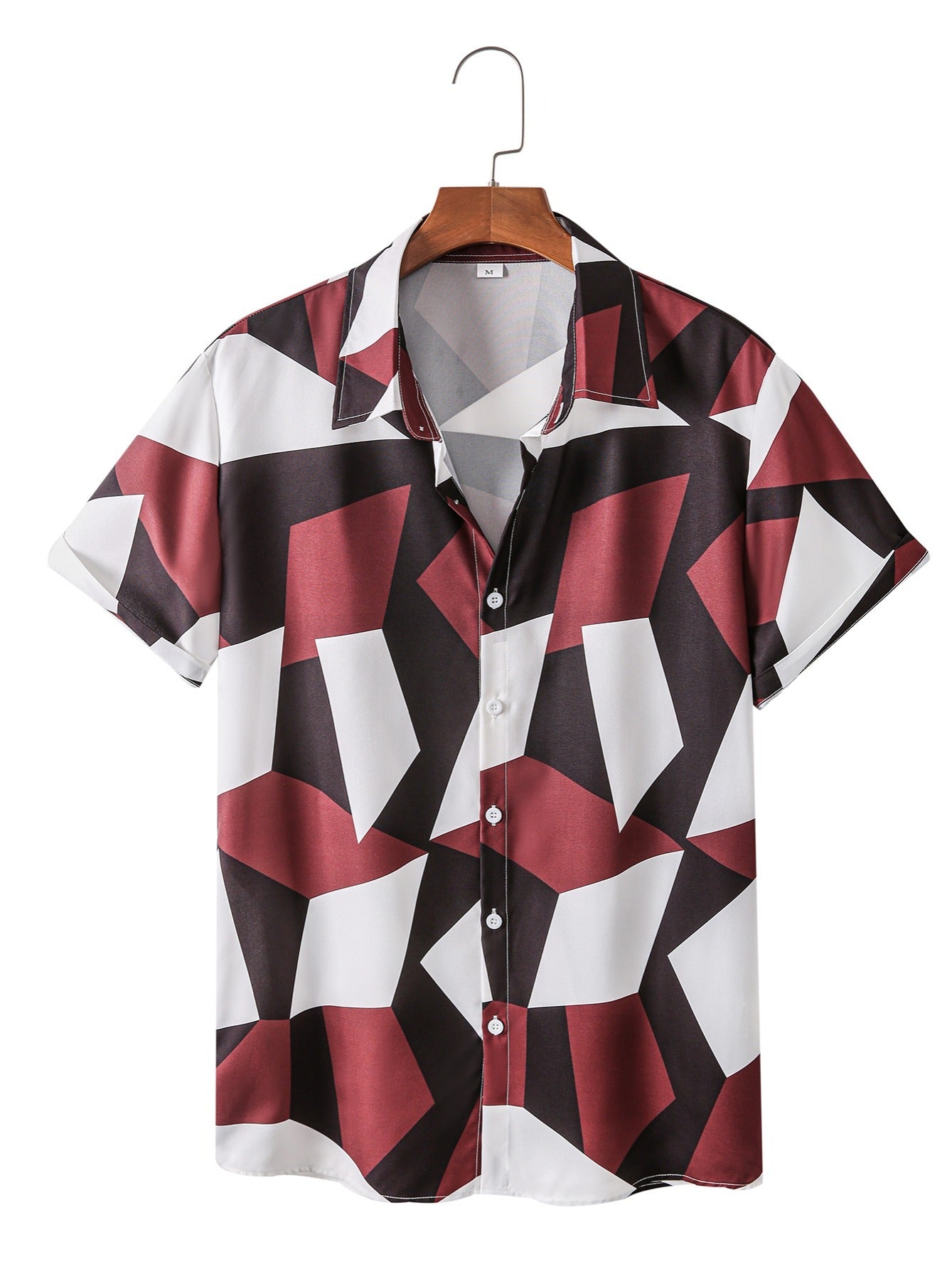 Men's Geometric Pattern Digital Print Casual Short Sleeve Shirt