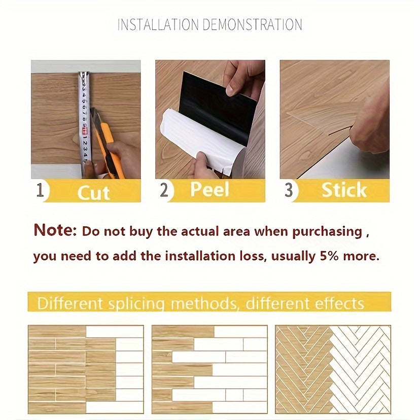 8pcs Wood PVC Floor Tile Peel And Stick Classic Wood Grain Self Adhesive