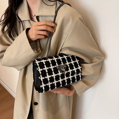Woolen Plaid Square Bag Chain Shoulder Flap Bag Stylish for Women