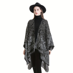 Cashmere Shawl Print Warm Long Shawl Casual Blanket Open Front Poncho Cape
