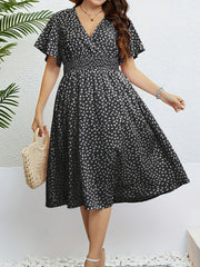 Butterfly Sleeve Surplice Neck Waist Pleated Dress