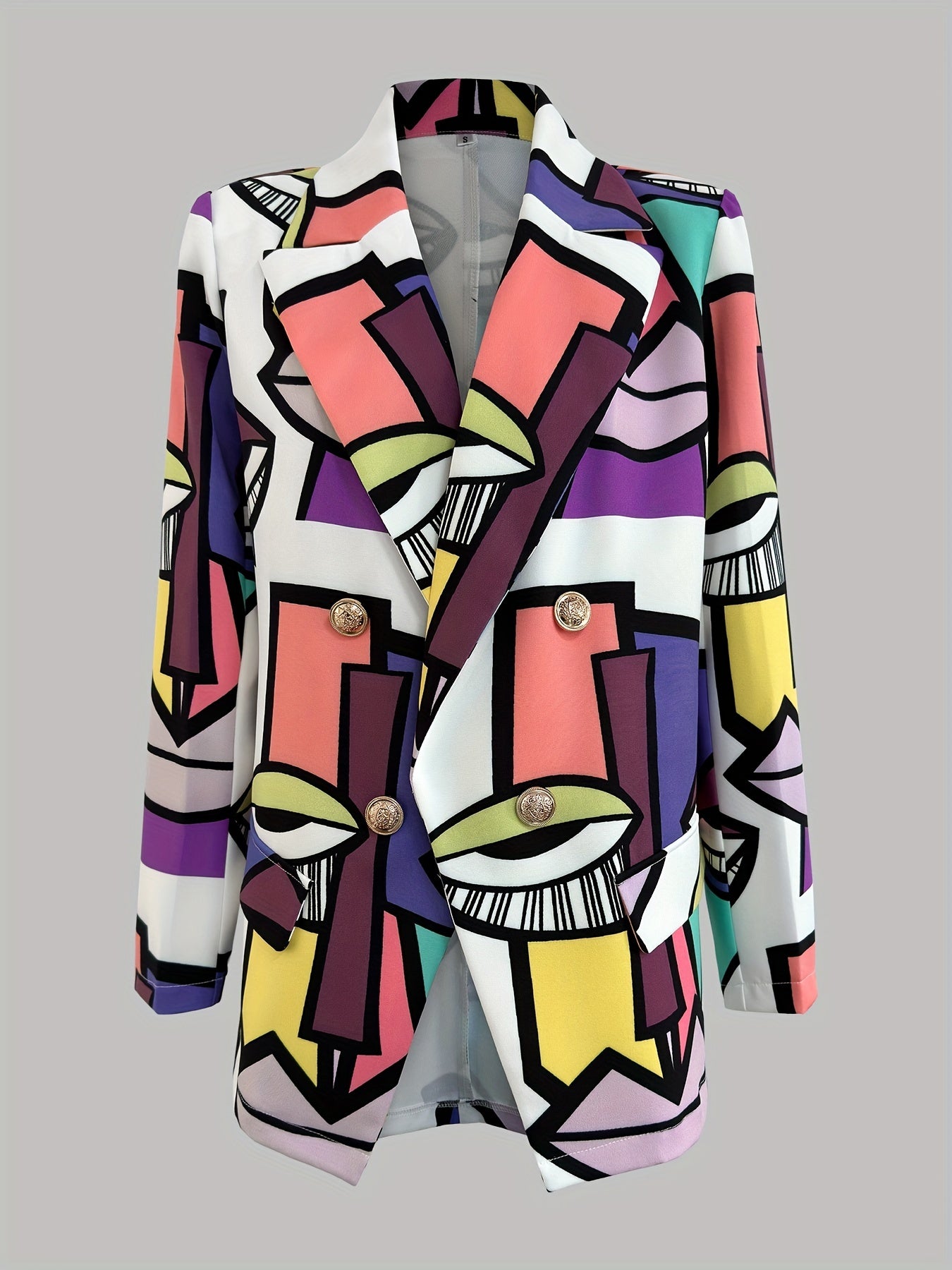 Cartoon Print Double Breasted Blazer Casual Lapel Long Sleeve Blazer