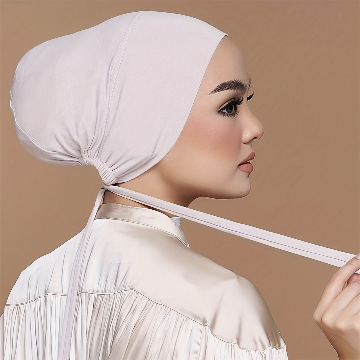 Solid Turban Elastic Headscarf Lace up Underscarf Women Hijab