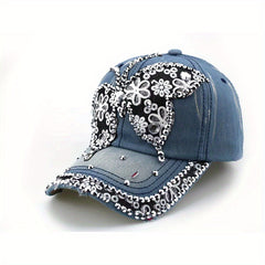 Rhinestone Butterfly Patch Baseball Cap Y2K Washed Distressed Sun Hat