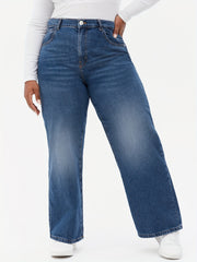 Casual Plus Size Wide Leg Jeans Medium Stretch High Rise