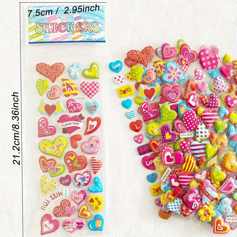 3D Love Heart Shape Stickers for Kids - Pack of 12