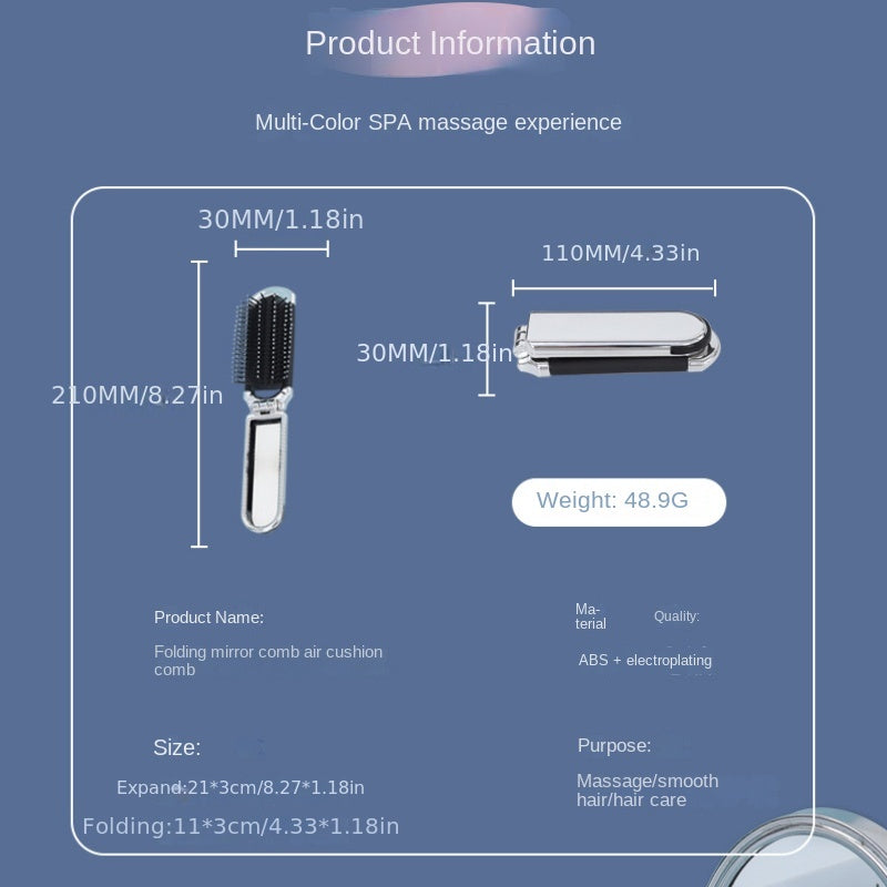 Portable Folding Hairbrush Mirror Set Airbag Massage Comb Small Makeup Mirror