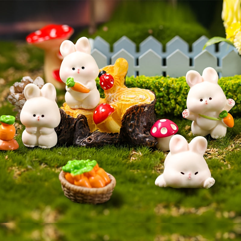 Mini Bunny Carrot Ornament Rabbit Basket Dollhouse Micro Landscape Toy