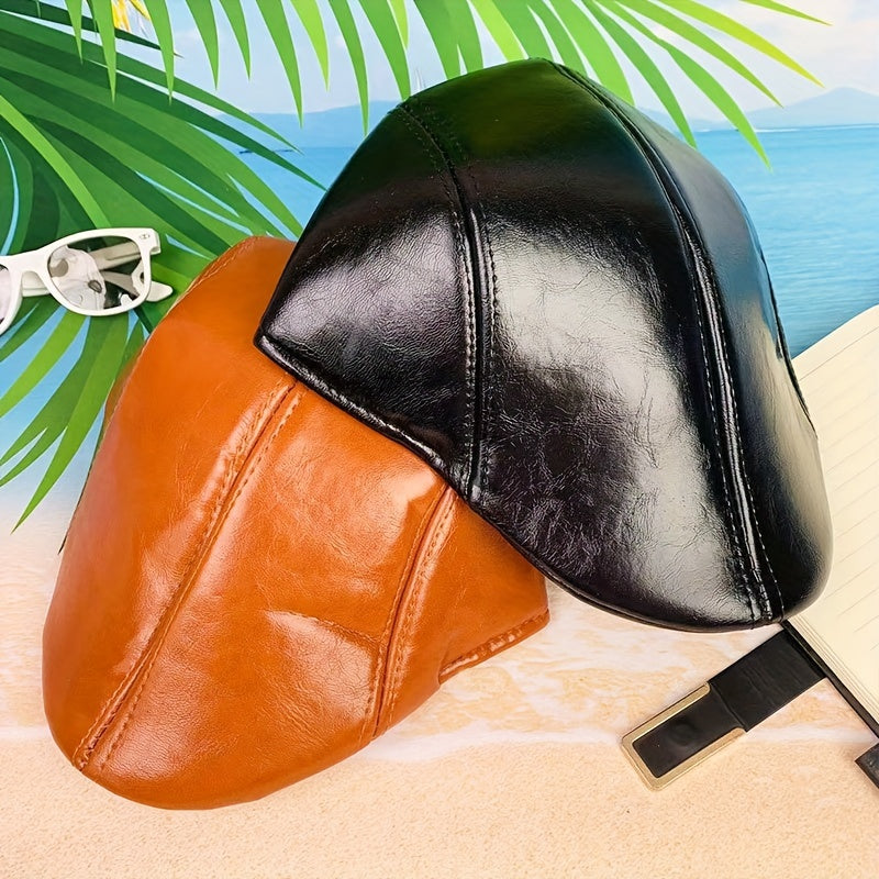 Unisex Leather Peaked Cap Casual Summer Outing Hat