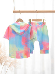 Boys Teen Tie Dye Hooded T-Shirt & Shorts Set for Summer