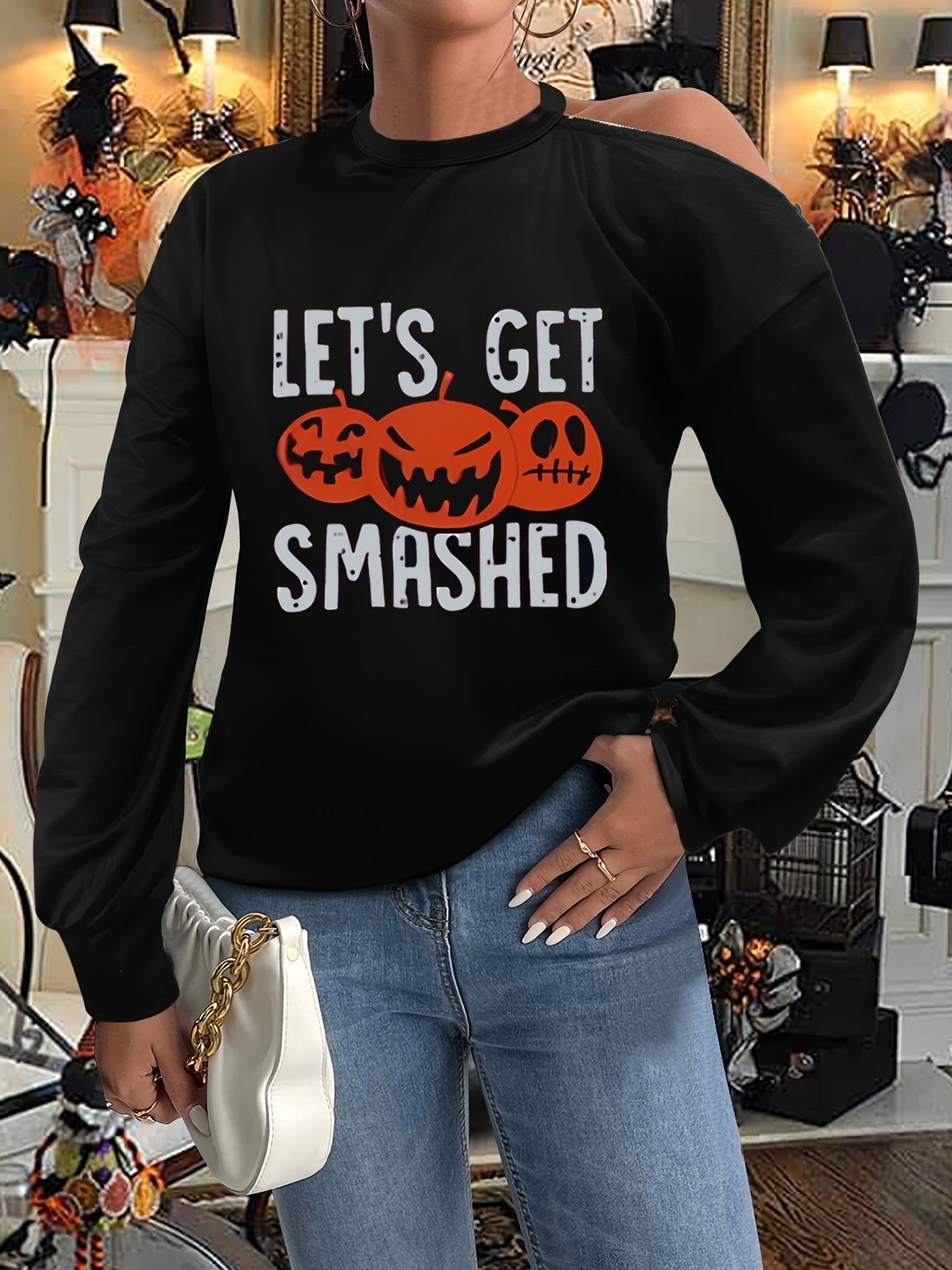 Pumpkin Graphic & Letter Print Sweatshirt for Halloween