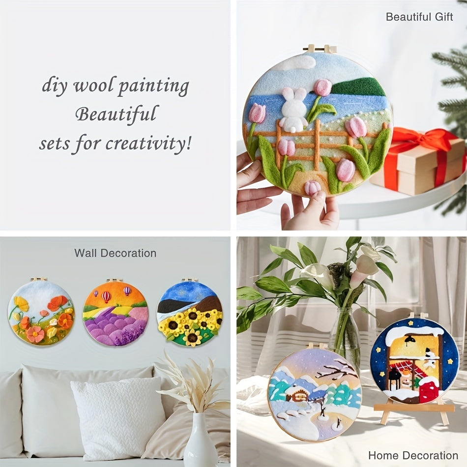 Wool Felting Painting Kit Cactus Flowers Embroidery Frame Diy Felt Crafts
