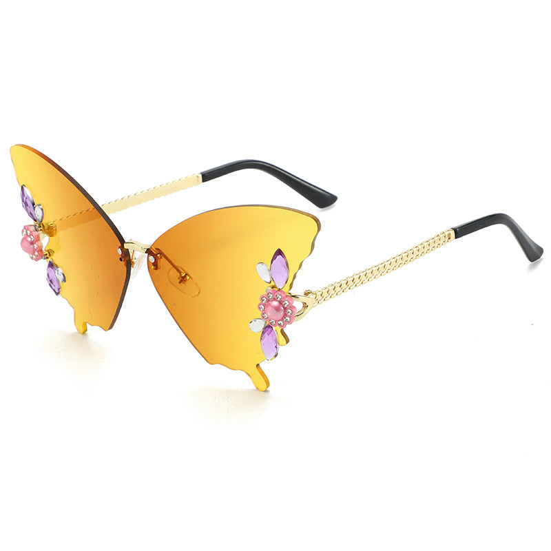 Rhinestone Rimless Butterfly Sunglasses UV Blocking
