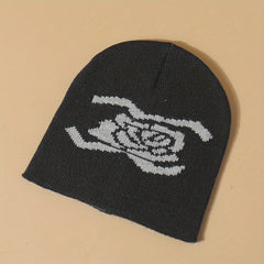Y2K Flower Jacquard Beanie Hip Hop Knit Hat Warm Knitted Hat