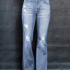 Women's Plus Washed Ripped High Rise Flared Leg Jeans