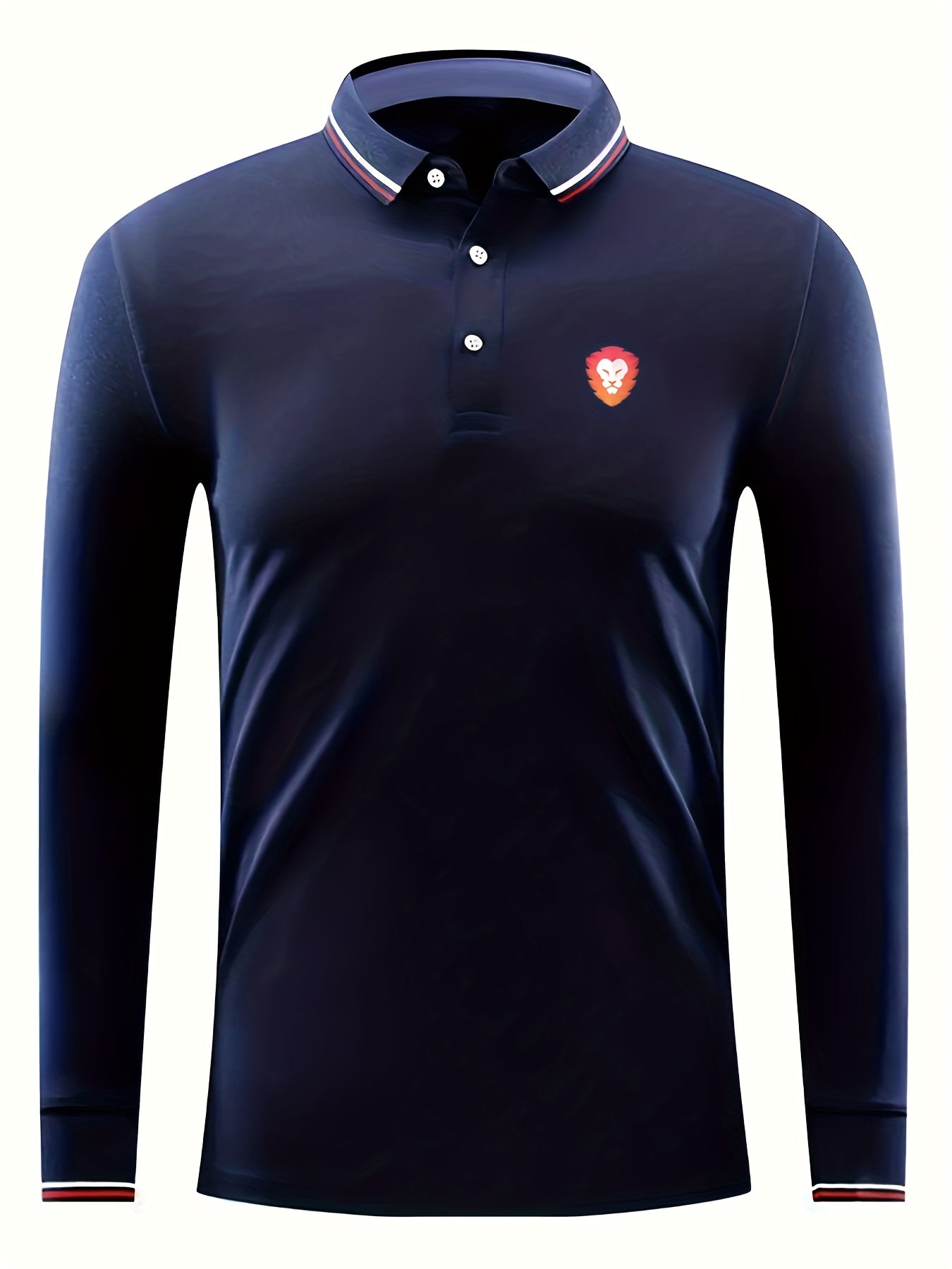 Lion Print Men's Casual Button Up Long Sleeve Polo Shirt