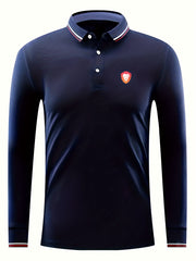 Lion Print Men's Casual Button Up Long Sleeve Polo Shirt