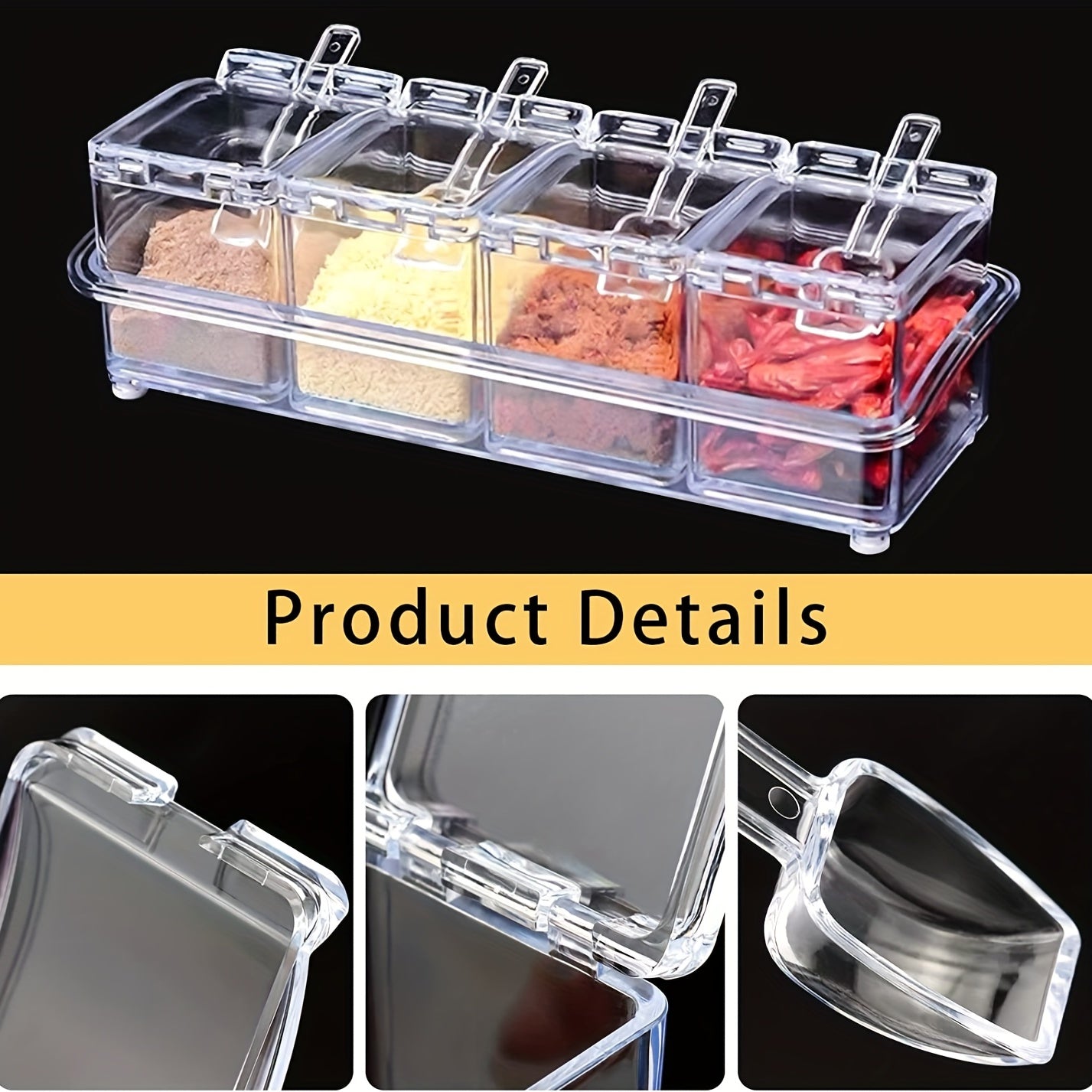 Clear Seasoning Rack Spice Box Container with Spoon