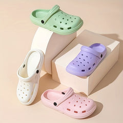 Women's Solid Garden Clogs Hollow Out Closed Toe Slide Shoes