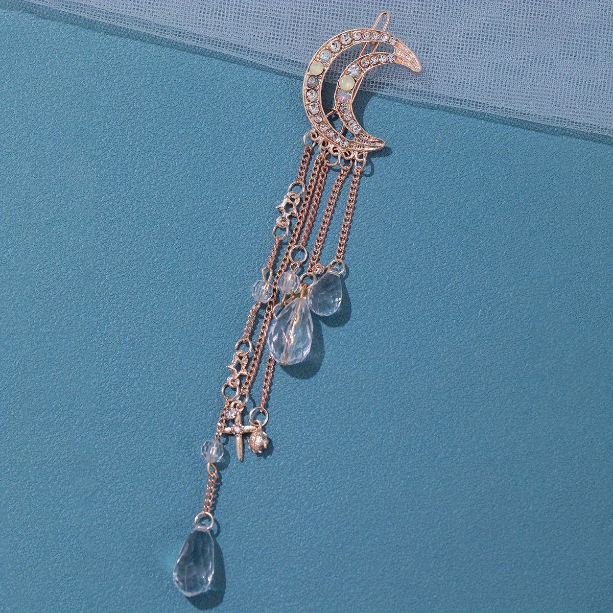 Girls Golden Moon Hair Clip Tassel Rhinestone Hairpin