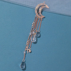 Girls Golden Moon Hair Clip Tassel Rhinestone Hairpin