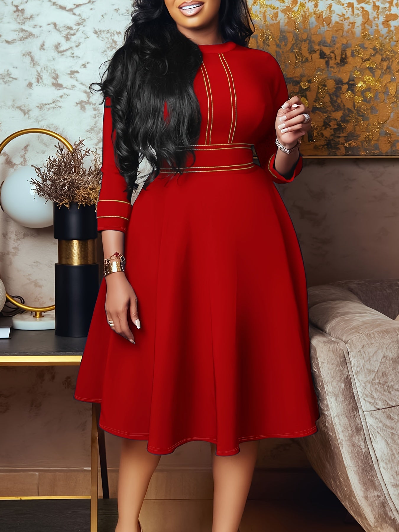Long Sleeve Stand Collar A Line Dress