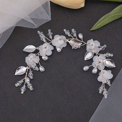 Faux Pearl Bridal Flower Headpiece Leaf Shape Headband Wedding Hair Accessories