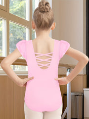 Girls Flutter Short Sleeve Ballet Leotard 95% Cotton