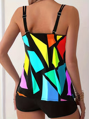 Geometric Pattern Tankini Set Multicolored Swimsuit Women's Swimwear