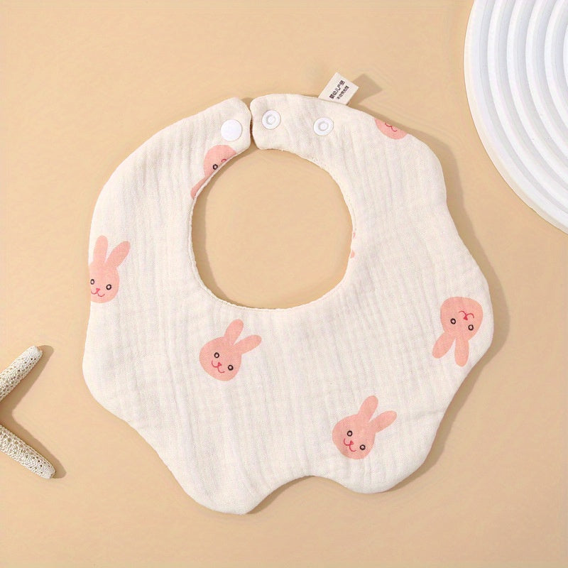 Baby 6-Layer Cotton Gauze Petal Bib, 360u00b0 Rotatable, Soft and Absorbent