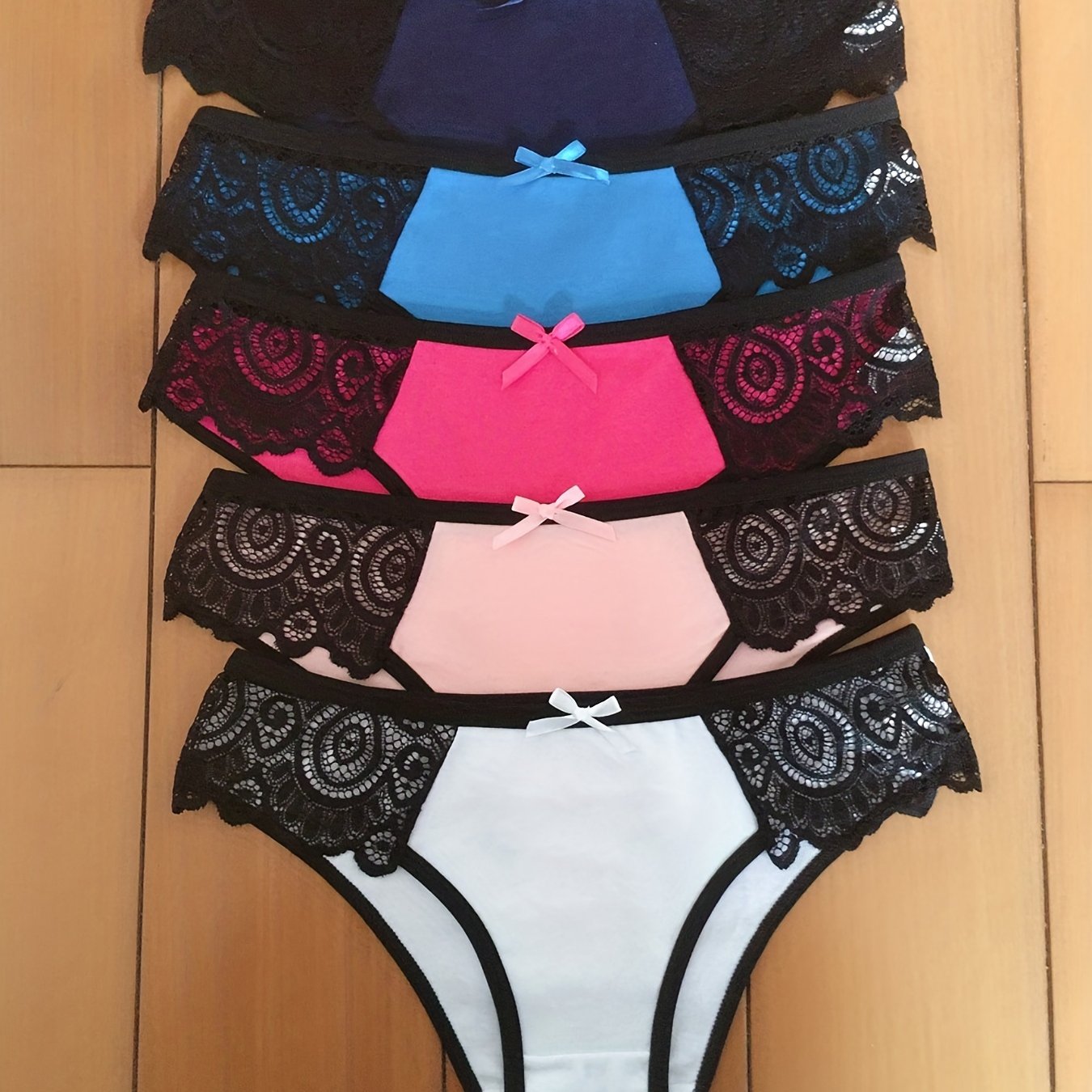 5pcs Lace Stitching Briefs Breathable Colorblock Panties Women's Lingerie