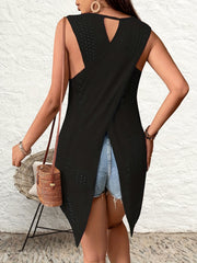 Eyelet Criss Cross Tank Top Casual Sleeveless Asymmetrical Tank Top