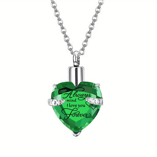 Heart Shaped Pet Ashes Necklace Stainless Steel Crystal Glass Keepsake Pendant