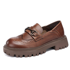 Women's Platform Loafer Shoes Slip On with Metal Buckle