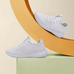 Solid Knitted Running Sports Sneakers Lace Up Mesh Outdoor Woven Sneakers