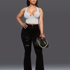 Stretchy Bootcut Jeans Distressed Street Style Denim Pants