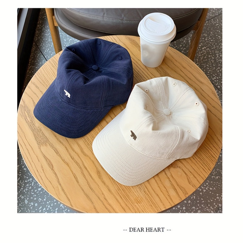 Polar Bear Embroidered Washed Cloth Baseball Cap Unisex Sunshade Denim Hat
