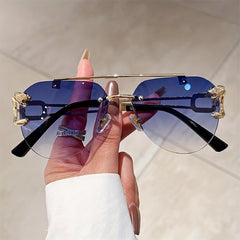 Aviator Sunglasses Mod Metal Animal Decor Rimless Glasses