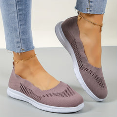 Women's Breathable Flying Woven Flat Shoes Comfortable Closed Toe Slip On Shoes