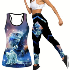 Animal & Ombre Print Racer Back Tank Top & Leggings Yoga Outfit Set