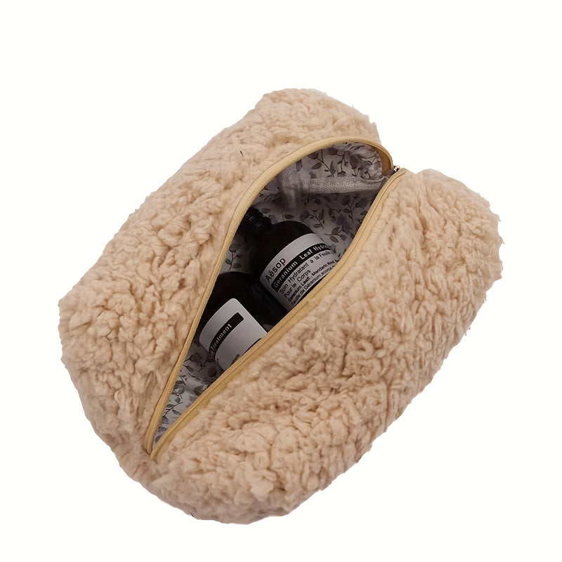 Plush Cosmetic Bag Travel Makeup Storage Bag Zipper Minimalist Makeup Bag