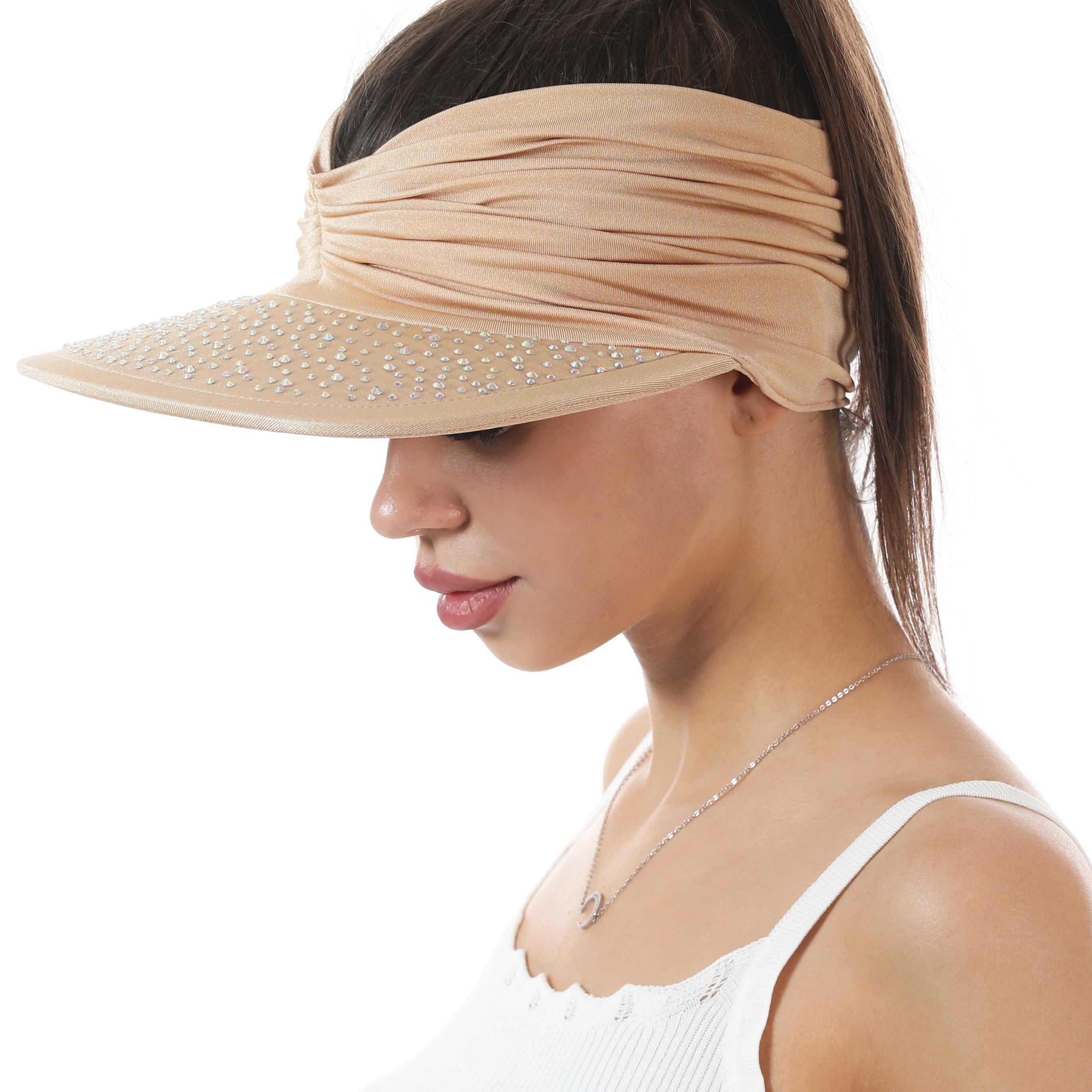 Rhinestone Ponytail Visor Cap Bright Candy Sun Hat Wide Brim Cycling Sports Base