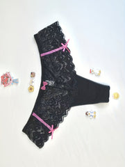 Romantic Lace Thongs with Scallop Trim and Bow Tie