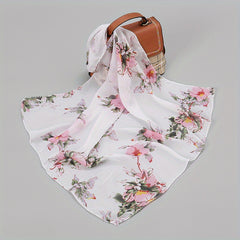 Flower Print Chiffon Scarf Square Shawl Casual Neckerchief