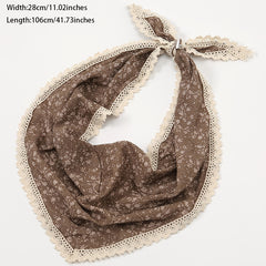 Brown Floral Lace Triangle Scarf Women Casual Hair Accessories Silk Scarf