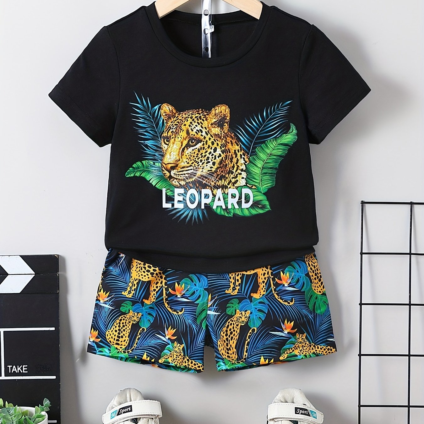 Leopard Print T Shirt And Shorts Set for Kids