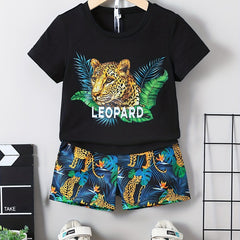 Leopard Print T Shirt And Shorts Set for Kids