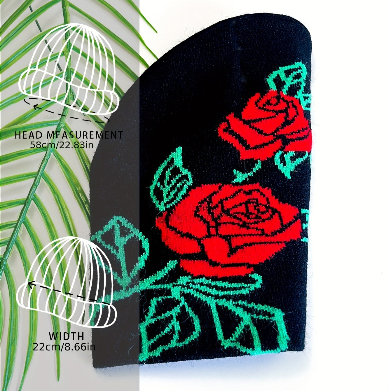 Red Rose Jacquard Beanie Hip Hop Knit Hat Elastic Windproof Warm Skull Cap